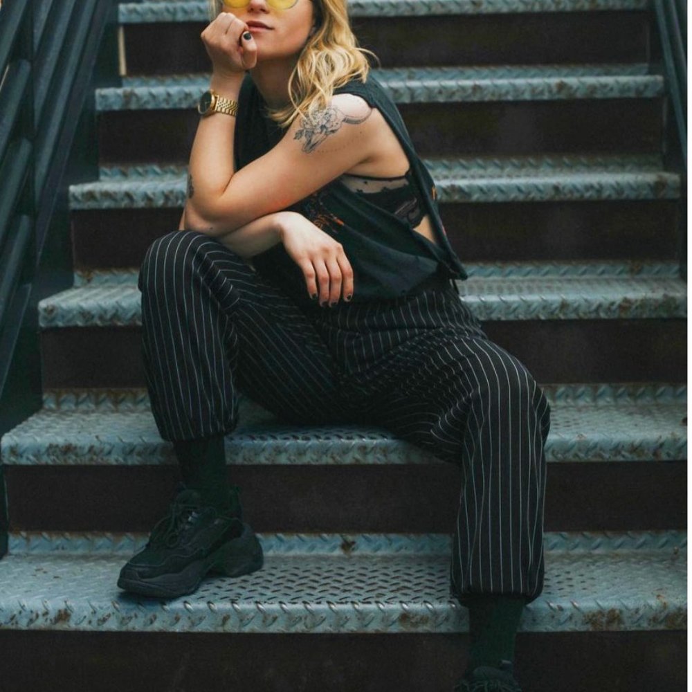 High-Waist Pinstripe Cargo Jogger